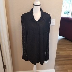 Black Lace Long Sleeve Dress Shirt, 2X, NWT